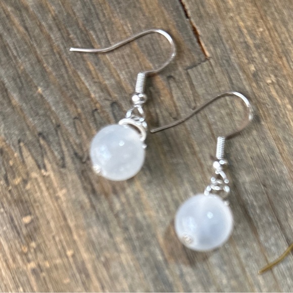 Boho Selenite spheres dangle earrings silver selenite drop earrings/minimalist - Picture 1 of 6